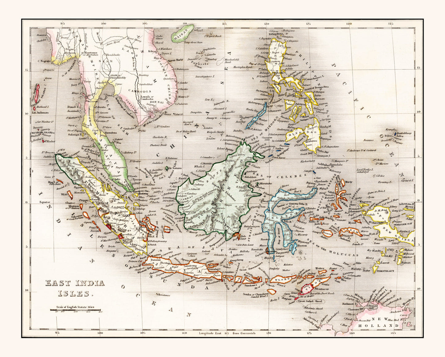 Vintage Map of Indonesia, Malaysia & Philippines, 1832