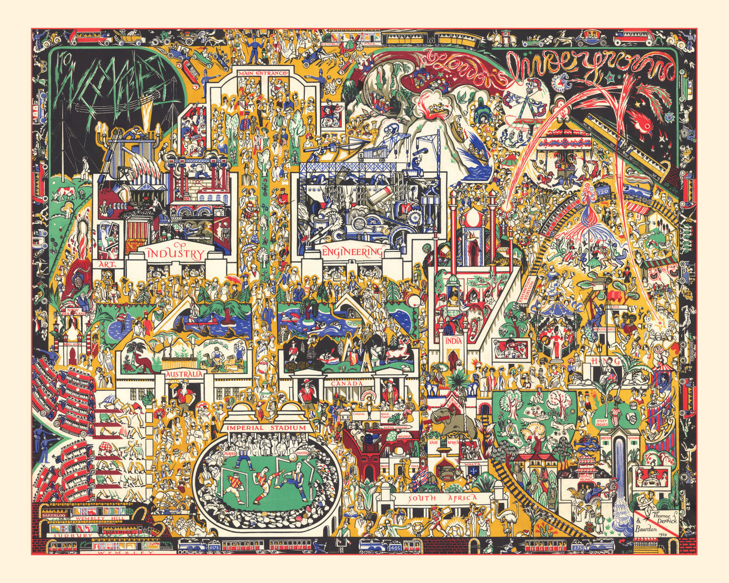 Vintage Pictorial Map of London's Underground, 1924