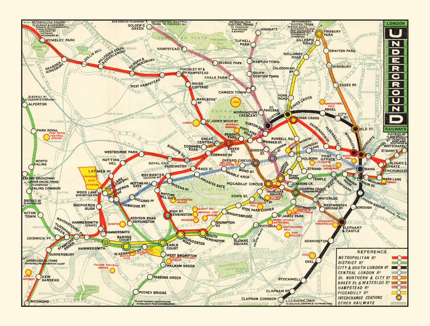Vintage Map of the London Underground Railways, 1912