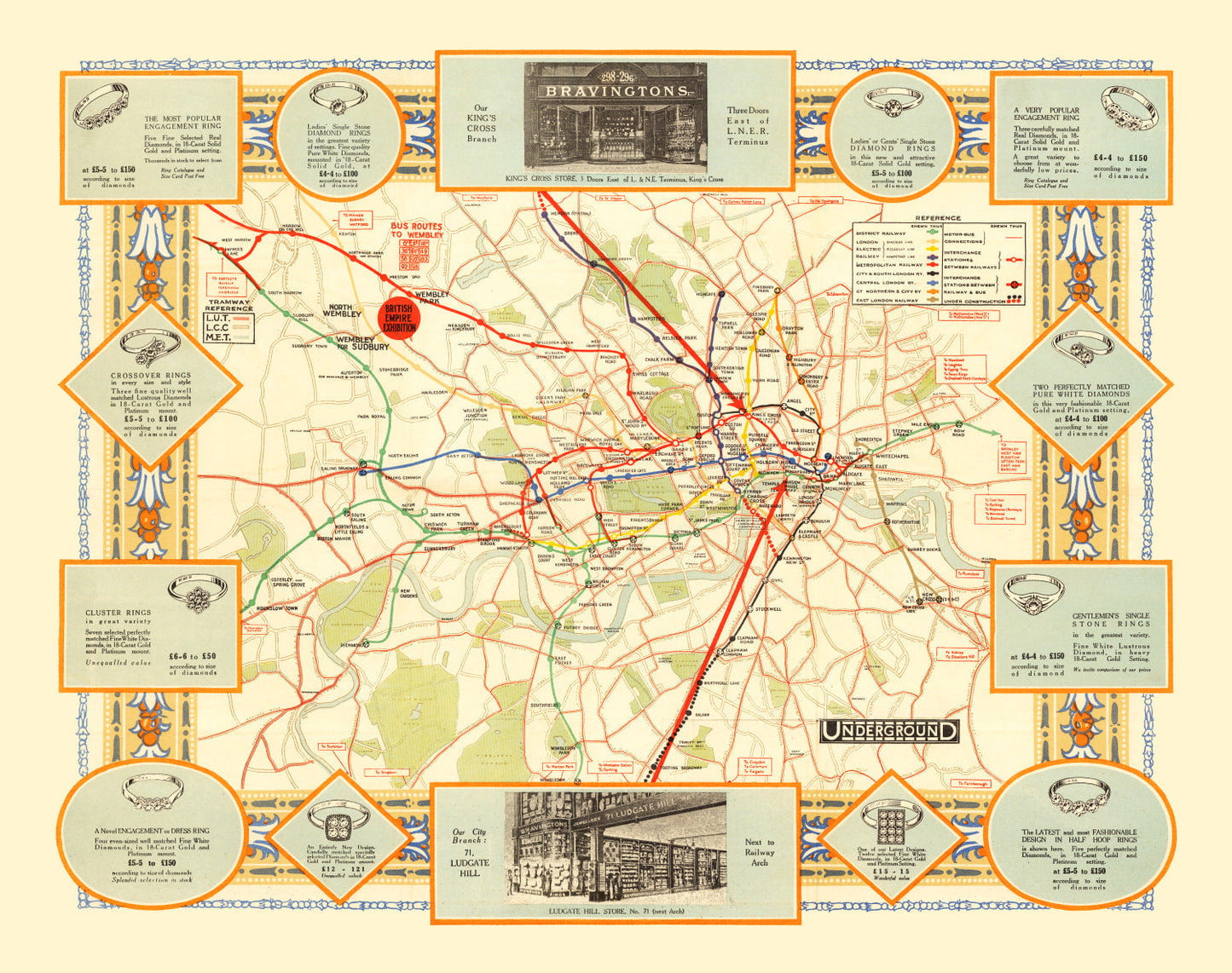 Vintage Map of London, England, 1922