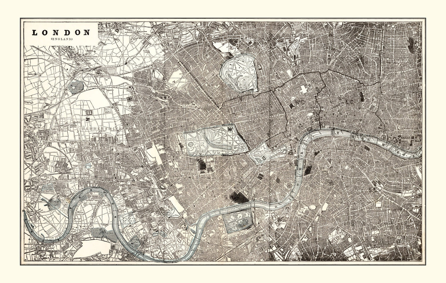 Vintage Map of London, England, 1893