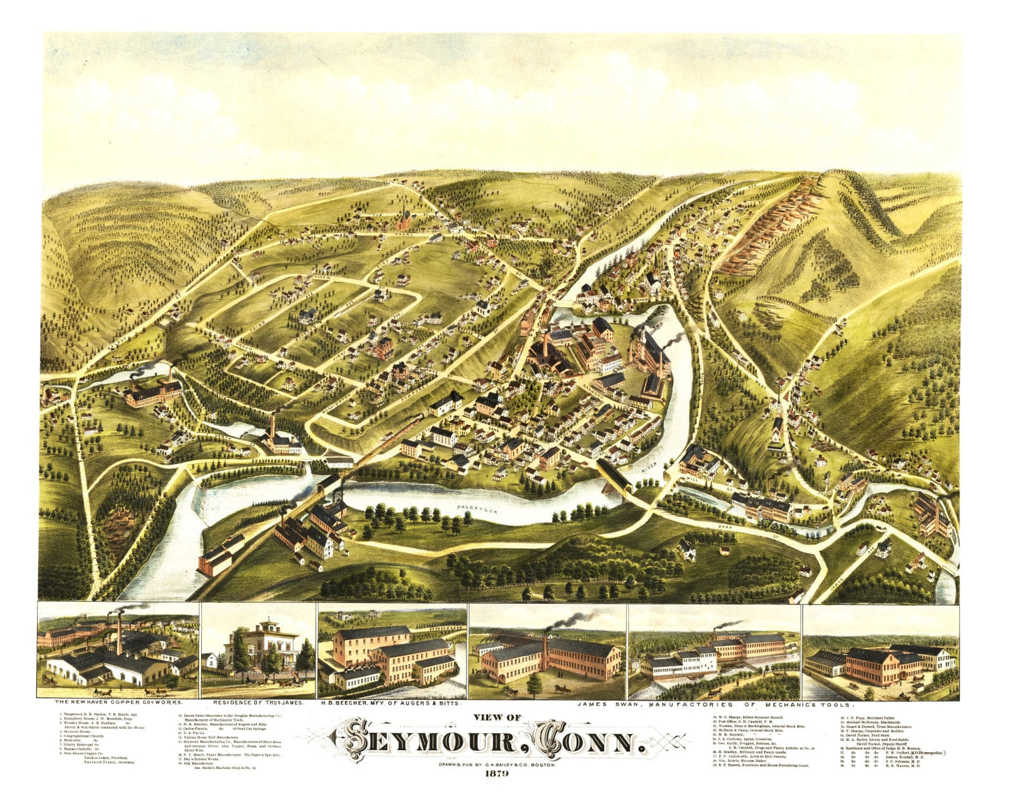 Vintage Map of Seymour, Connecticut, 1879