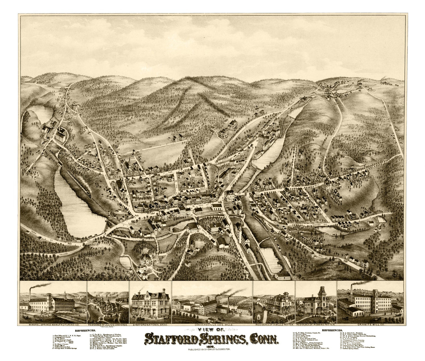 Vintage Map of Stafford Springs, Connecticut, 1878