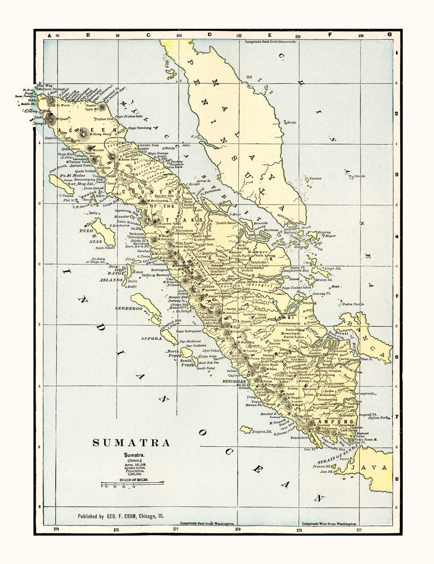 Vintage Map of Sumatra, Indonesia, 1901