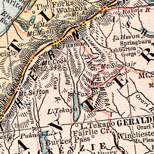 Vintage Map of New Zealand South Island, 1901