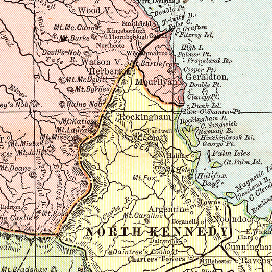 Vintage Map of Queensland, Australia, 1901