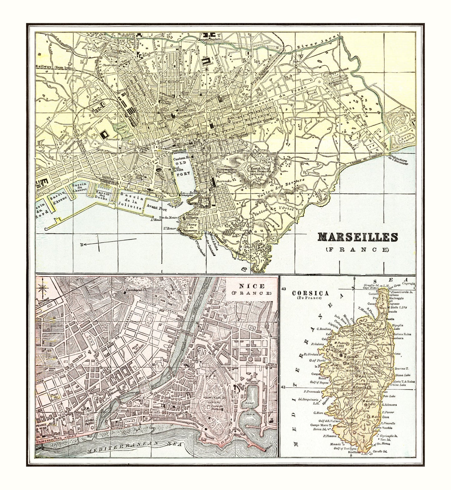 Vintage Map of Marseille, France, 1901