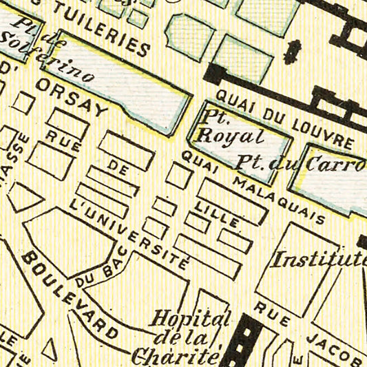 Vintage Map of Paris, France, 1901