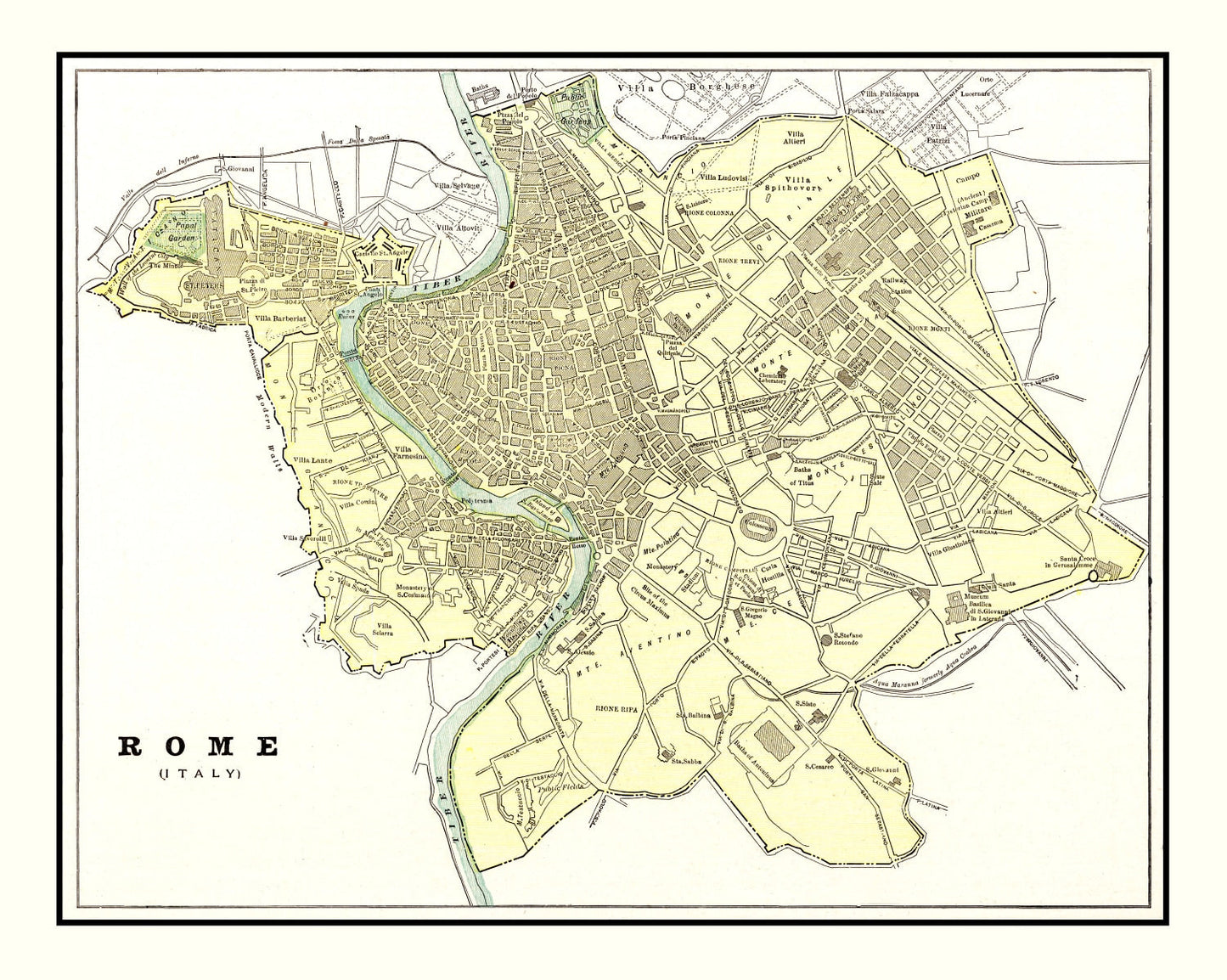 Vintage Map of Rome, Italy, 1901