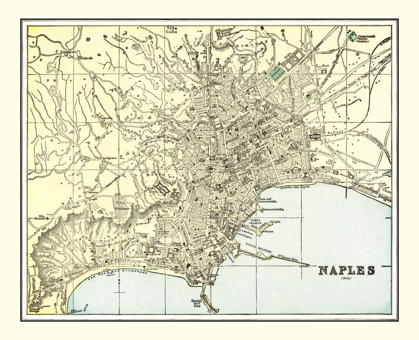 Vintage Map of Naples, Italy, 1901