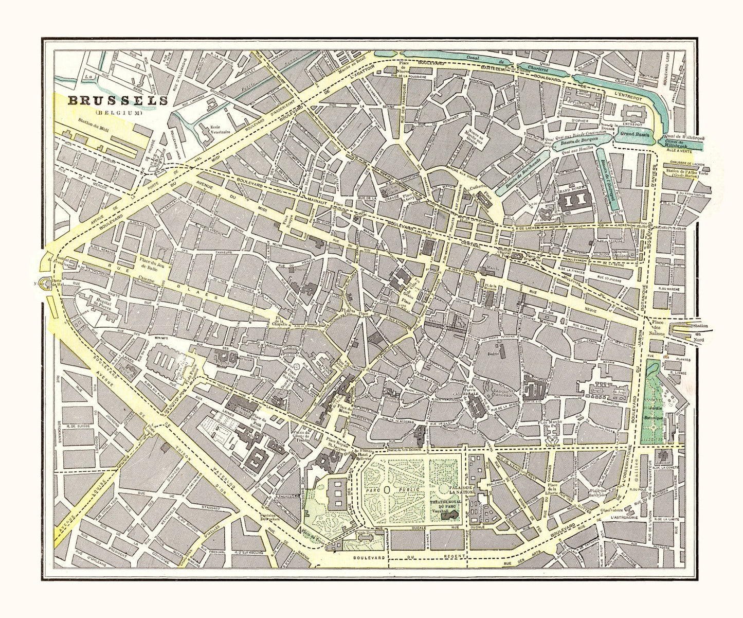 Vintage Map of Brussels, Belgium 1901 Wall Art