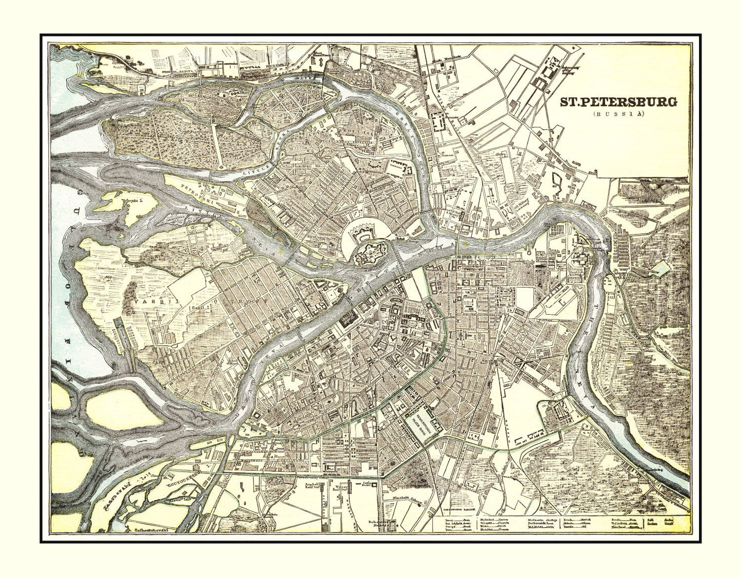 Vintage Map of Saint Petersburg, Russia, 1901