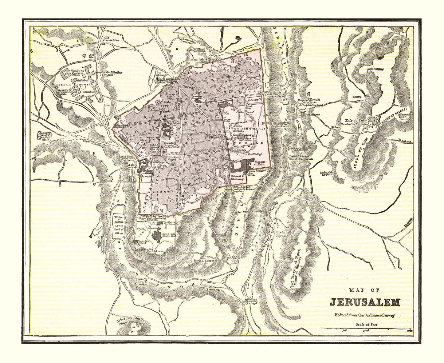 Vintage Map of Jerusalem, Israel, 1901