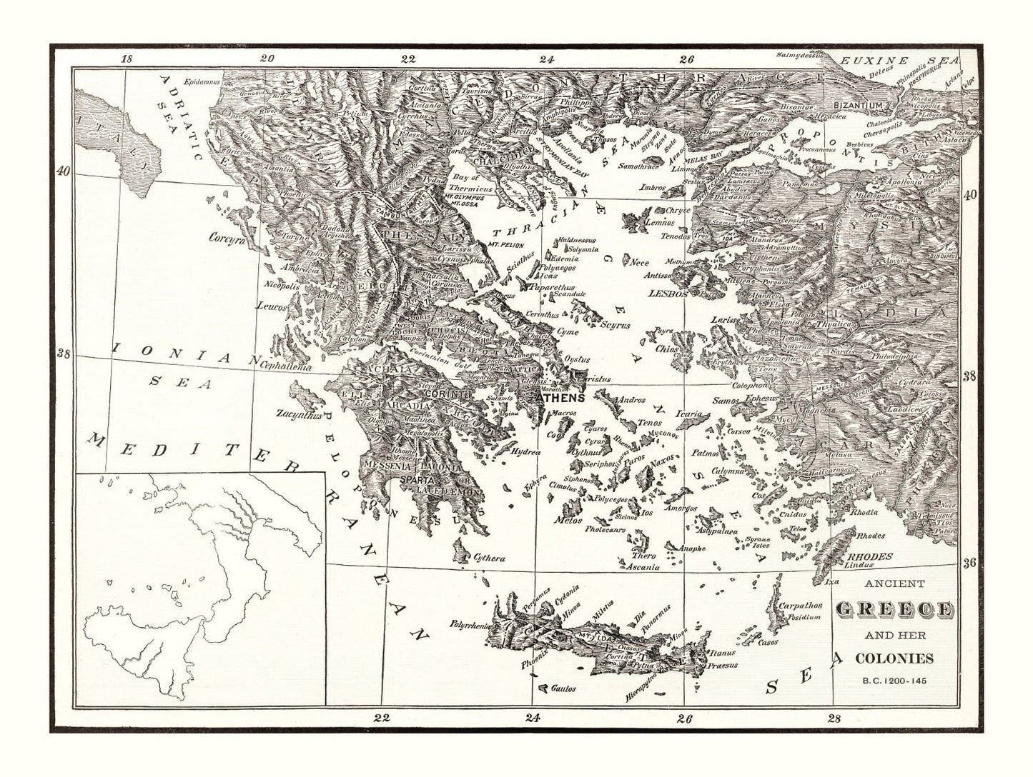 Vintage Map of Ancient Greece, 1901