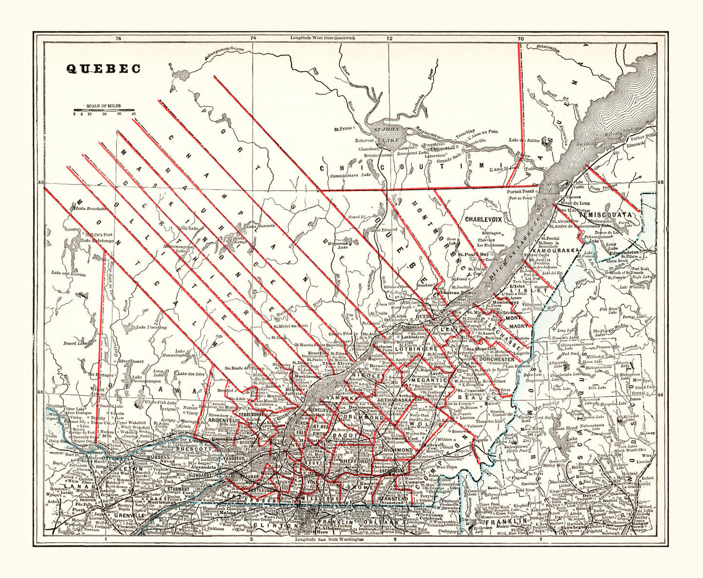 Vintage Map of Quebec, Canada, 1893