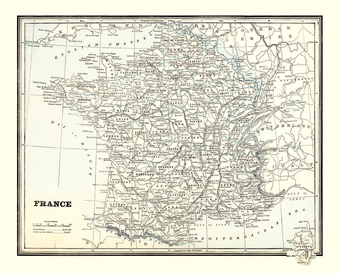 Vintage Map of France, 1893