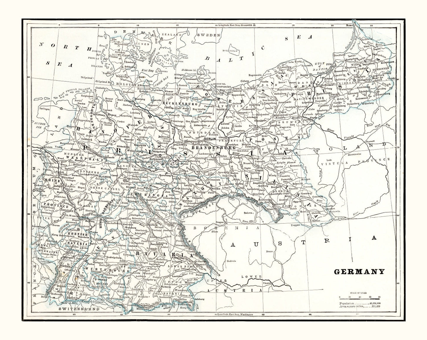 Vintage Map of Germany, 1893