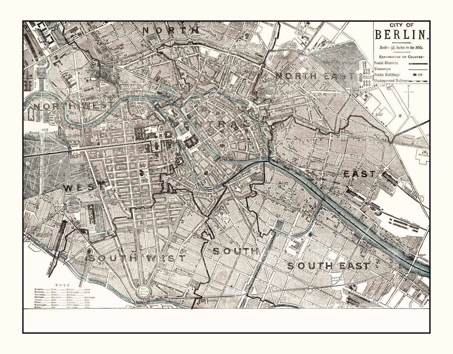 Vintage Map of Berlin, Germany, 1893