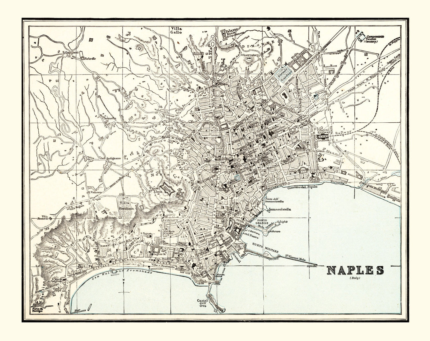Vintage Map of Naples, Italy, 1893