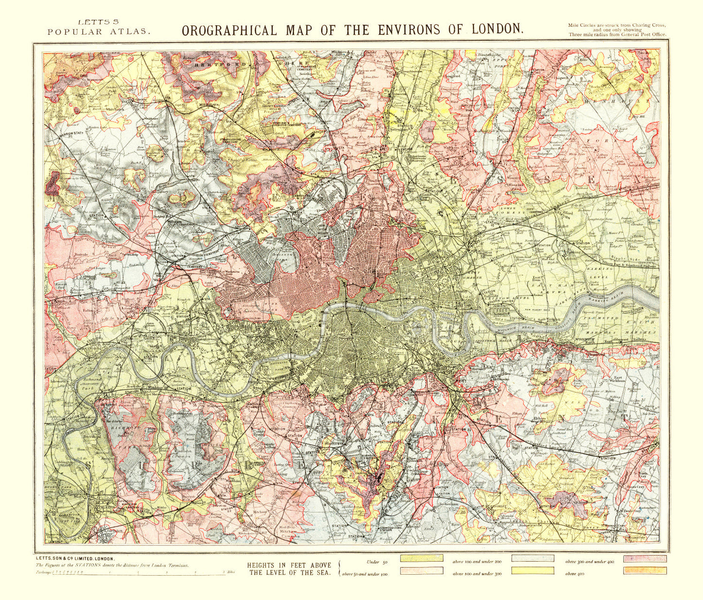Vintage Map of London, England, 1883