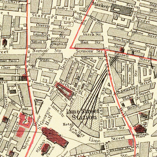 Vintage Map of Liverpool, England, 1883