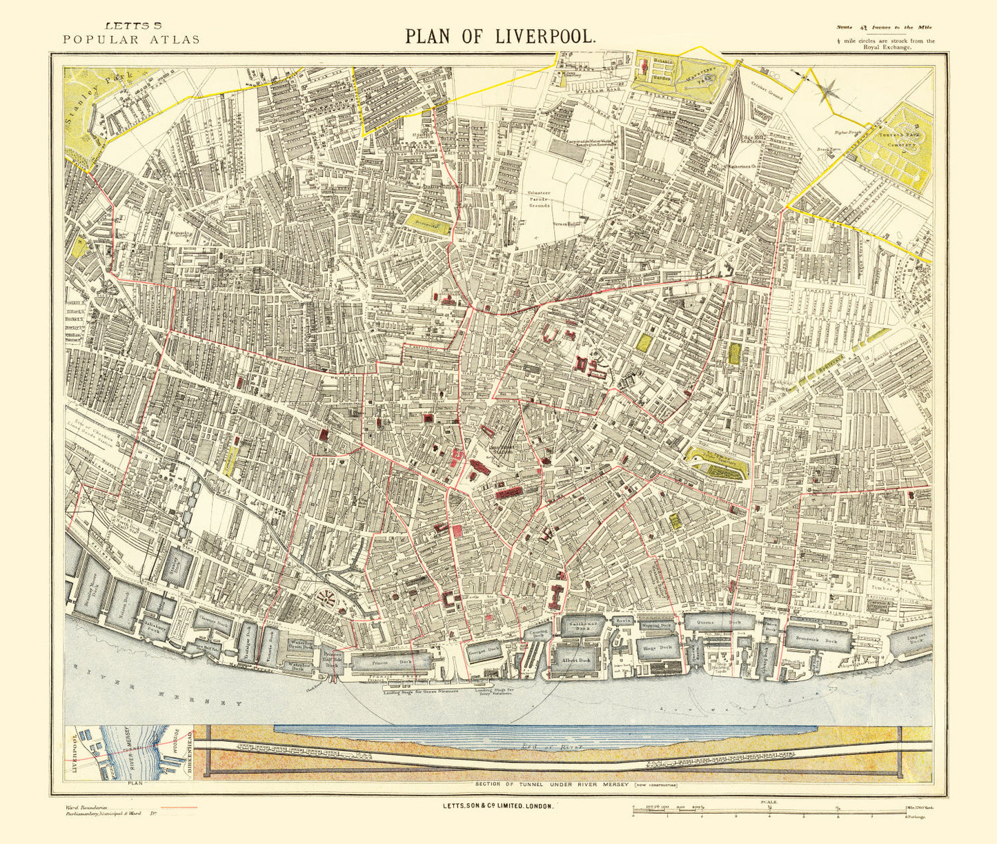 Vintage Map of Liverpool, England, 1883