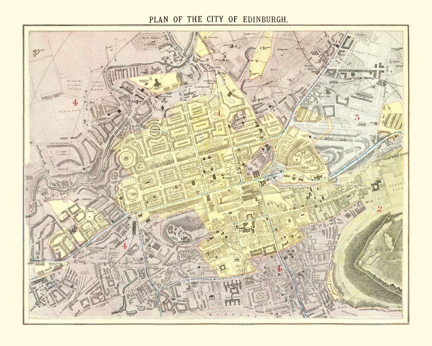 Vintage Map of Edinburgh, Scotland, 1883