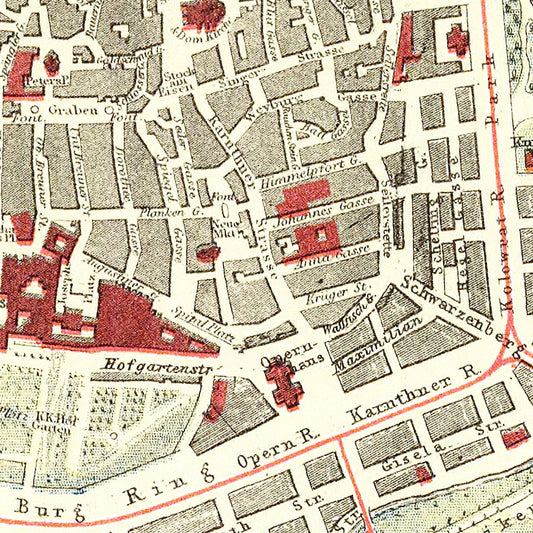 Vintage Map of Vienna, Austria, 1883