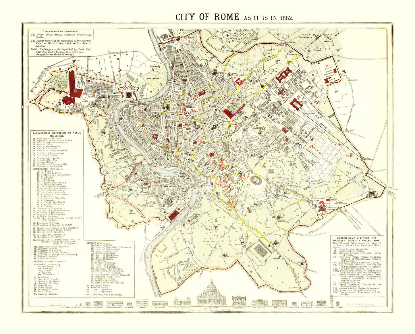 Vintage Map of Rome, Italy, 1883