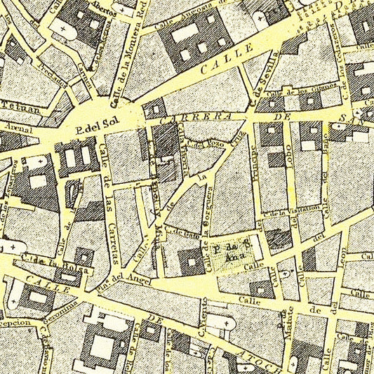 Vintage Map of Madrid, Spain, 1883
