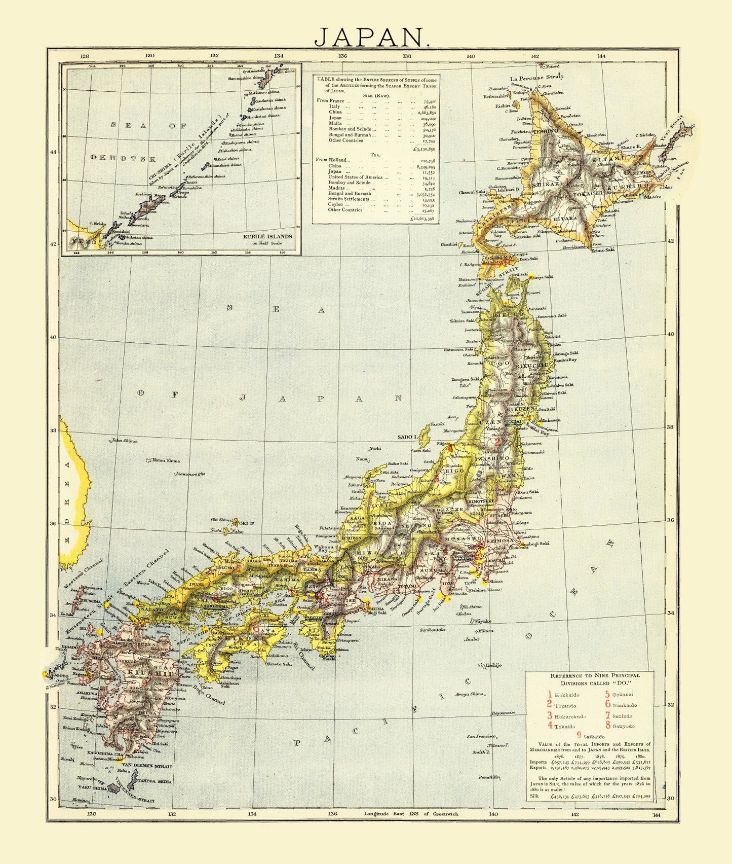 Vintage Map of Japan, 1883