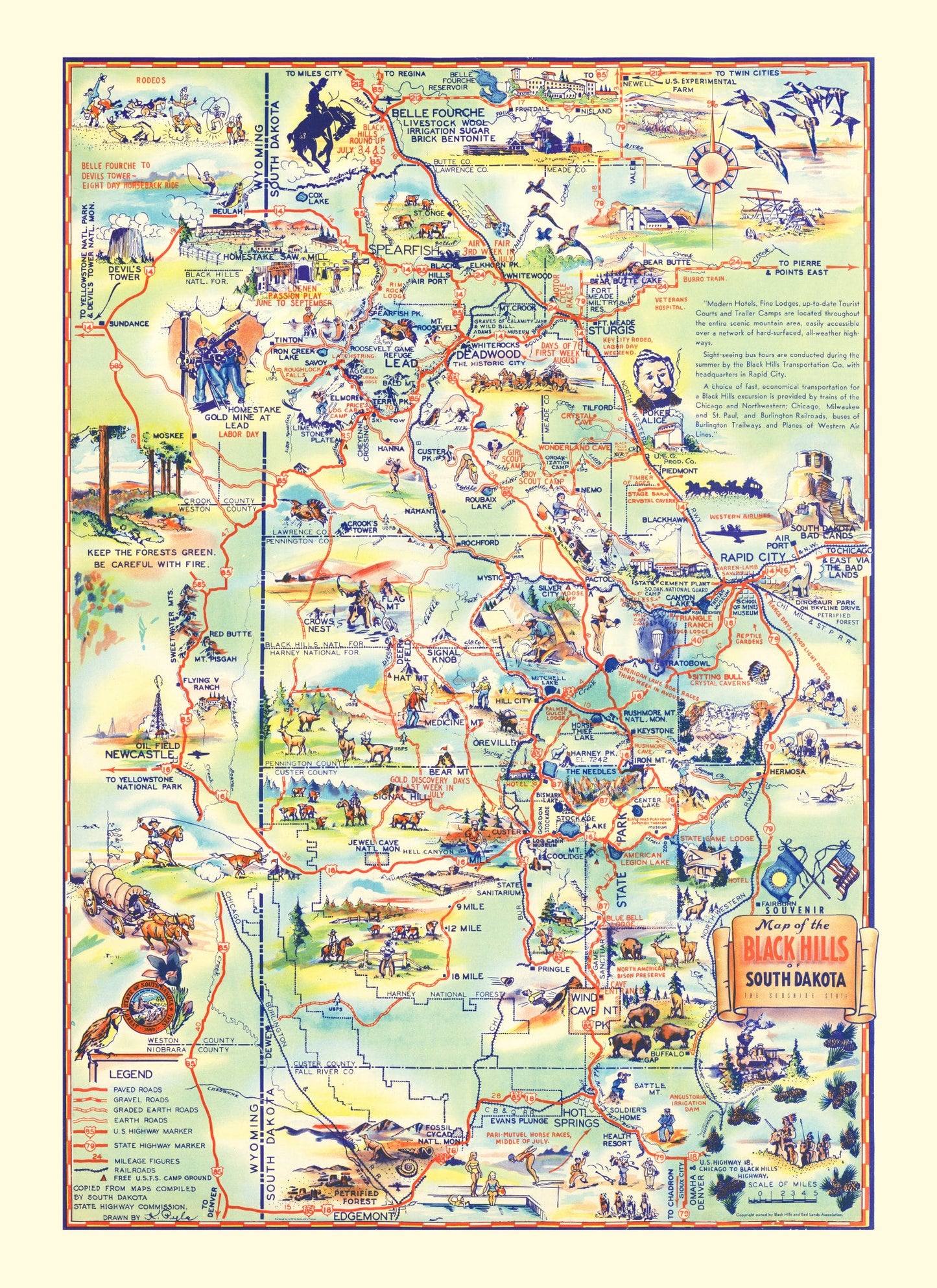 Vintage Map of the Black Hills, South Dakota, 1940