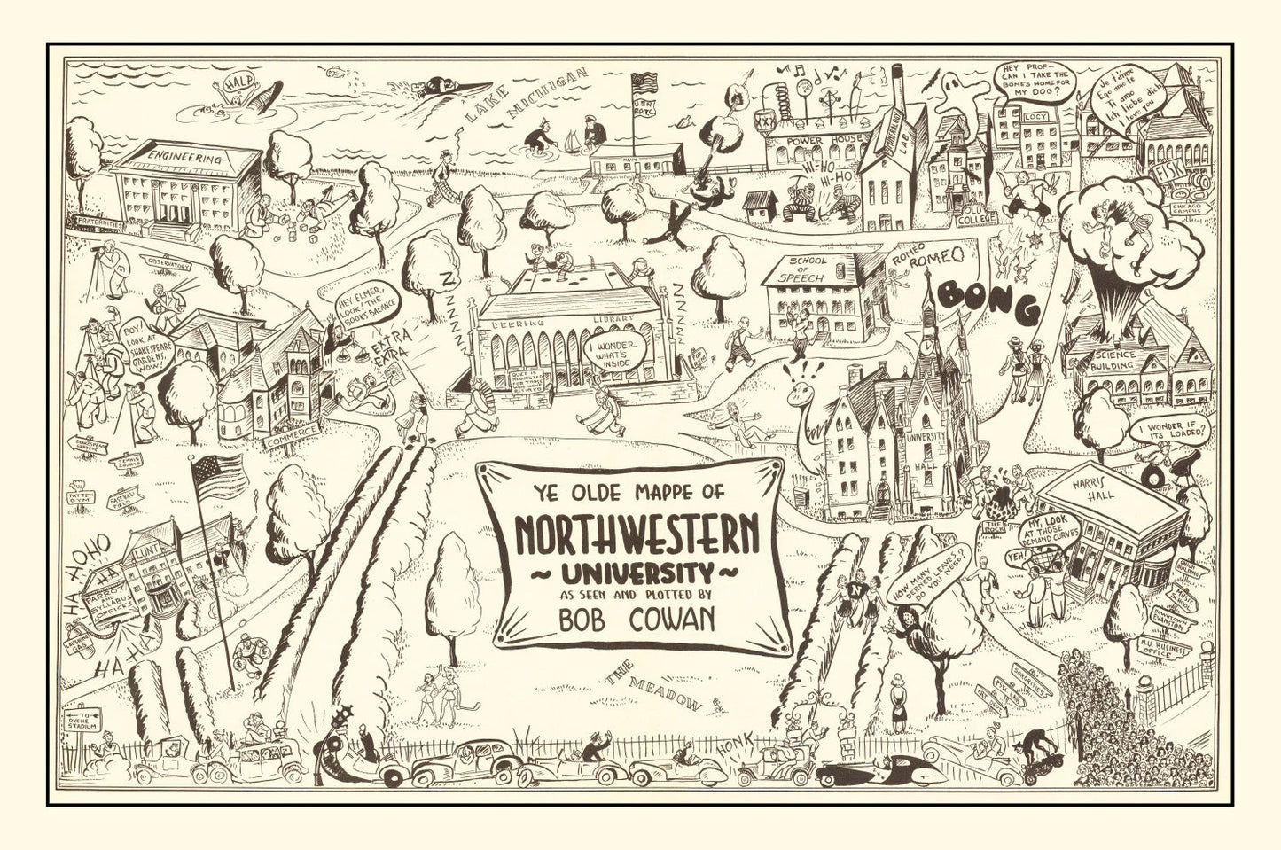 Vintage Map of Northwestern University, Illinois, 1940