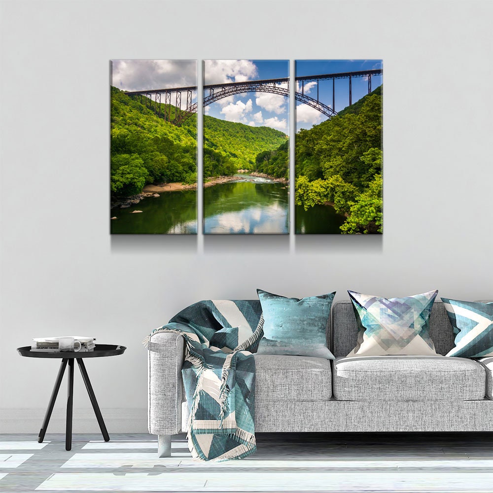 New River Gorge Bridge WV Skyline 3-Piece Canvas Wall Art