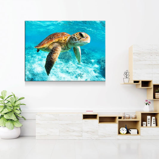 Underwater Sea Turtle Canvas Wall Art, Ocean Decor