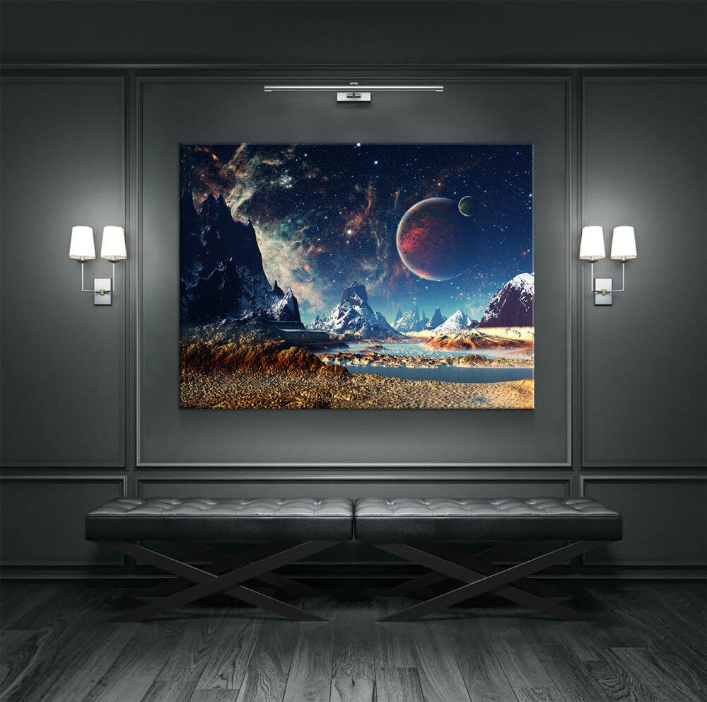 Alien Planet Canvas Wall Art, Mars UFO Sci-Fi Print