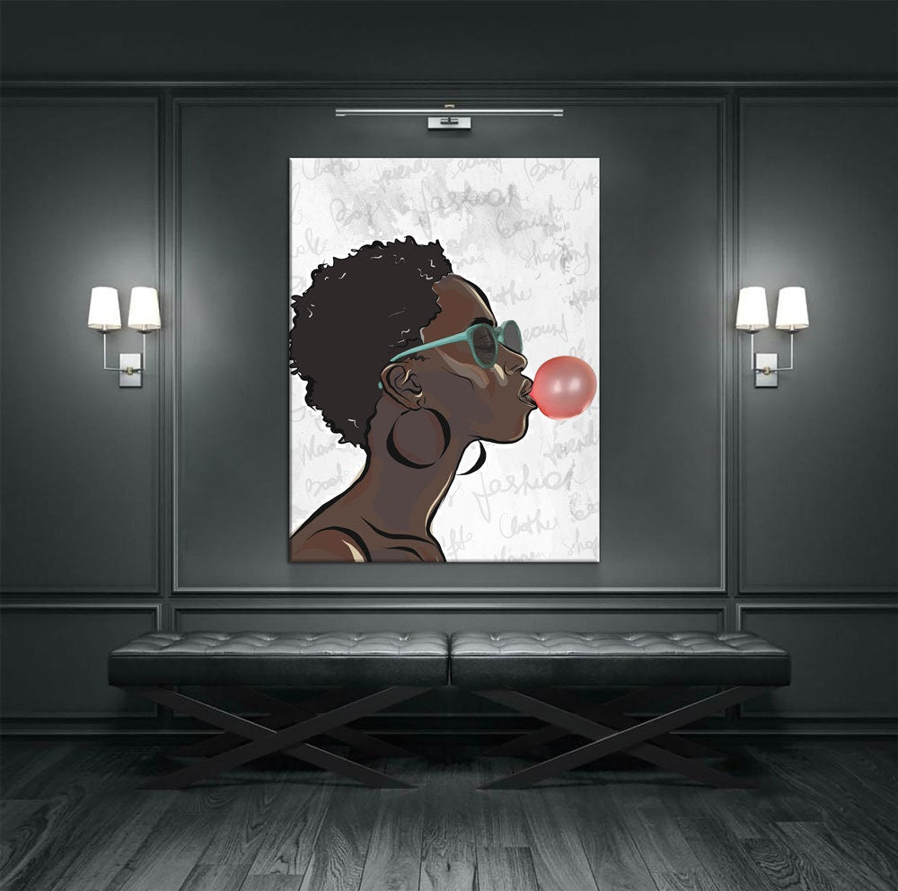Black Girl With Bubble Gum Canvas Wall Art