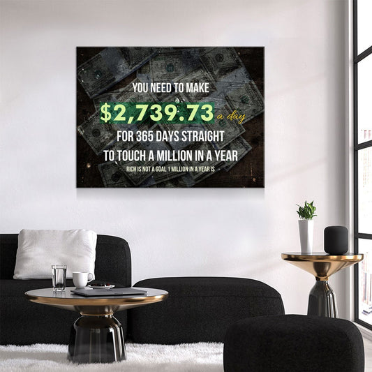 A Million In A Year Canvas Wall Art, Success Quote Office Decor
