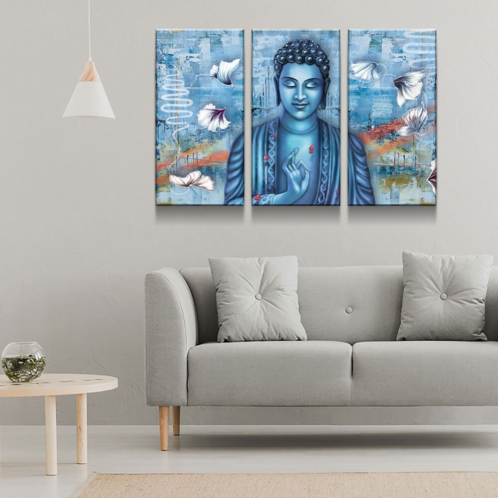 Blue Buddha Meditation Canvas Wall Art, Modern Zen Print