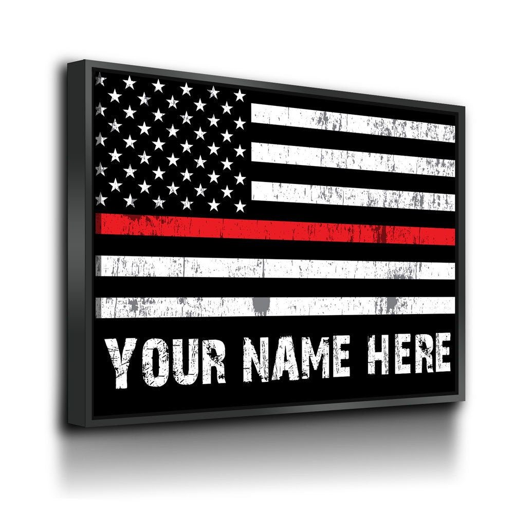Personalized Thin Red Line Flag Canvas Art