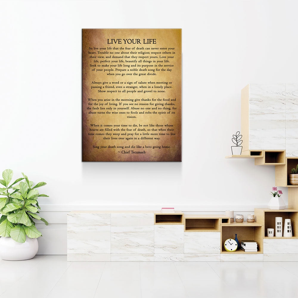 Live Your Life Poem Canvas Wall Art, Chief Tecumseh Quote