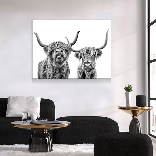 Highland Cows Canvas Wall Art, Black And White Farmhouse Decor