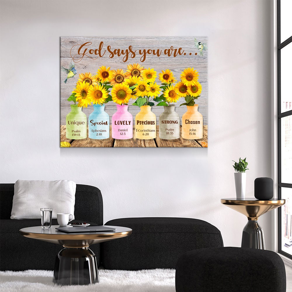 God Says You Are Sunflower Canvas Wall Art
