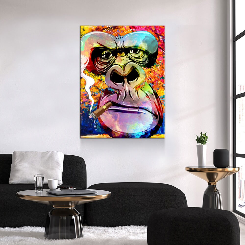 Abstract Gorilla Smoking Cigar Canvas Wall Art