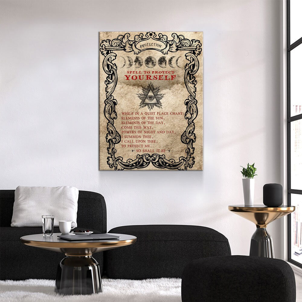 Spell To Protect Canvas Wall Art, Wiccan Protection Print