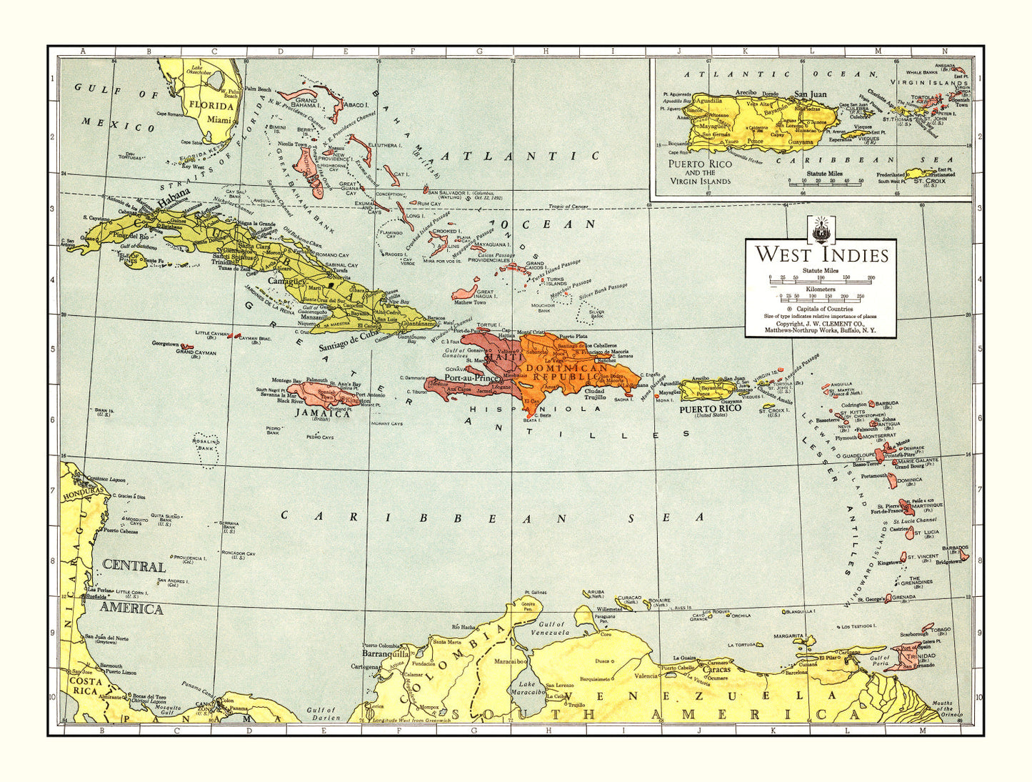 Vintage Map of the Caribbean Sea, 1943