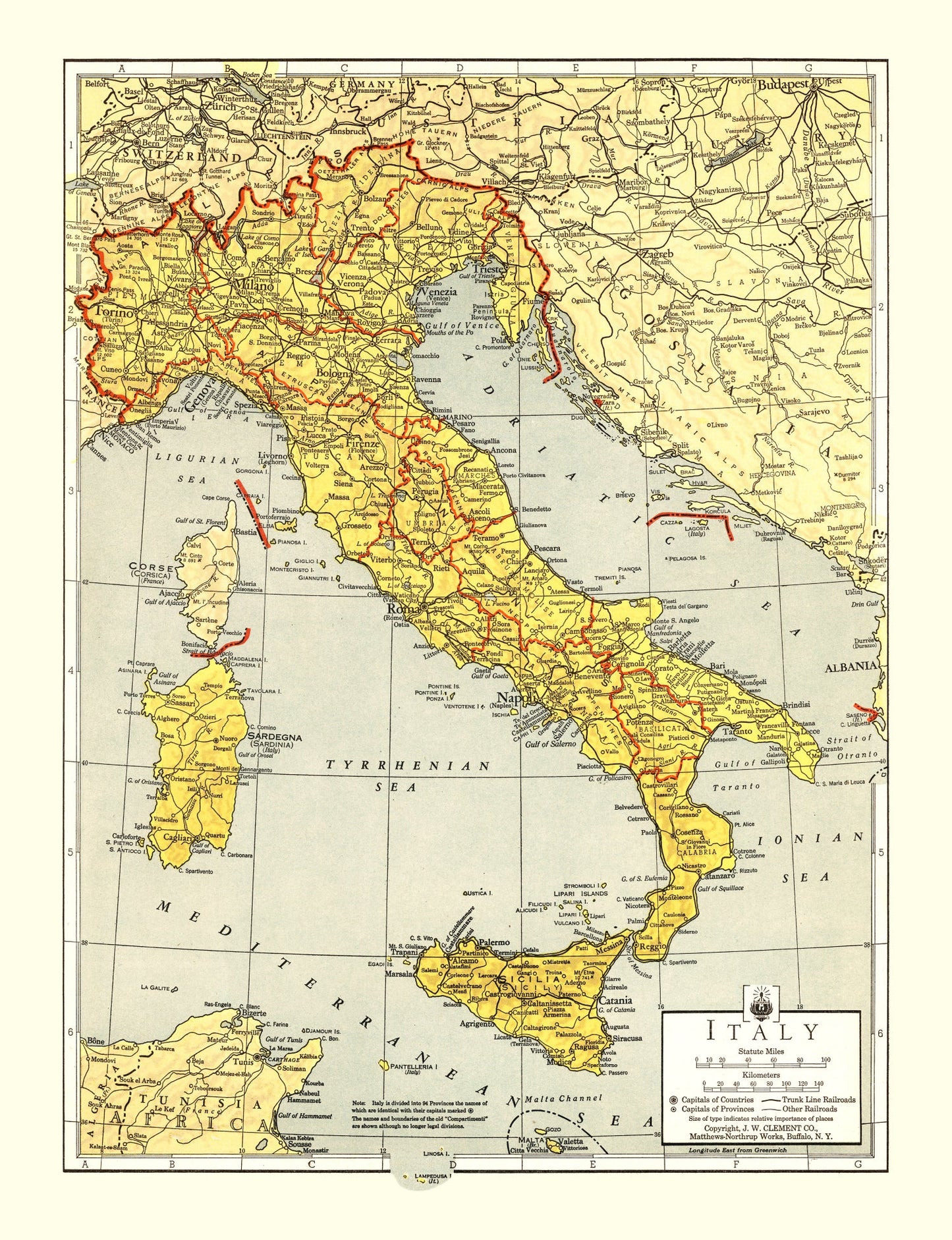 Vintage Map of Italy, 1943