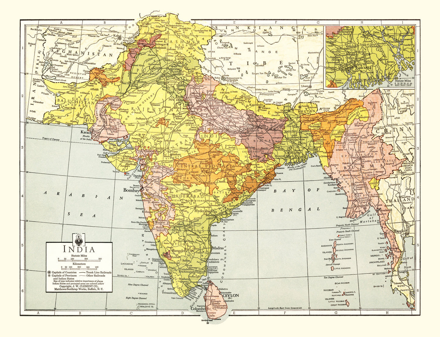 Vintage Map of India, 1943