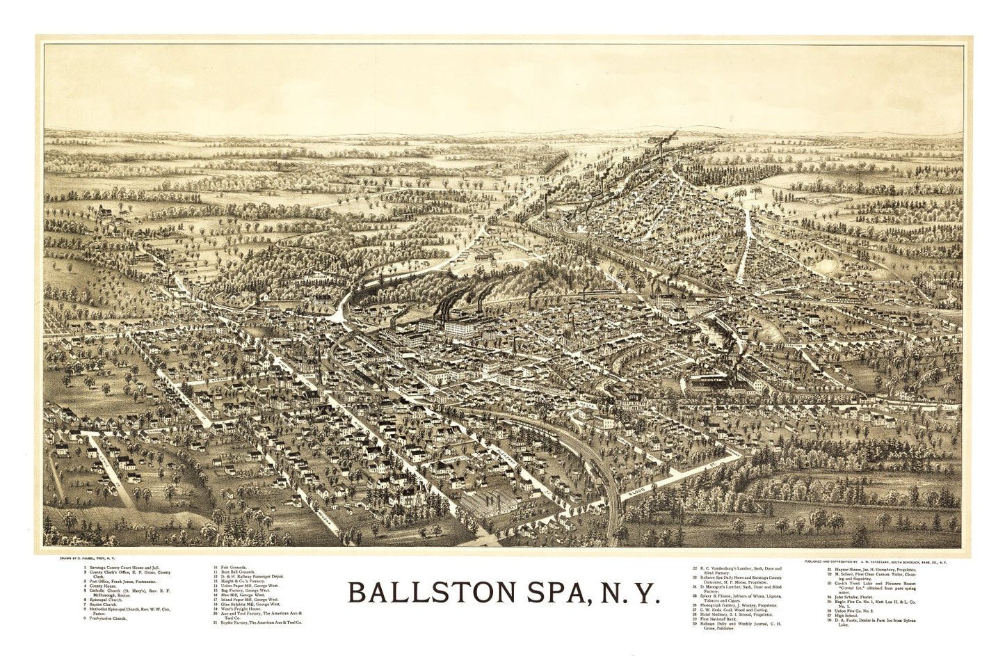 Vintage Map of Ballston Spa, New York, 1890