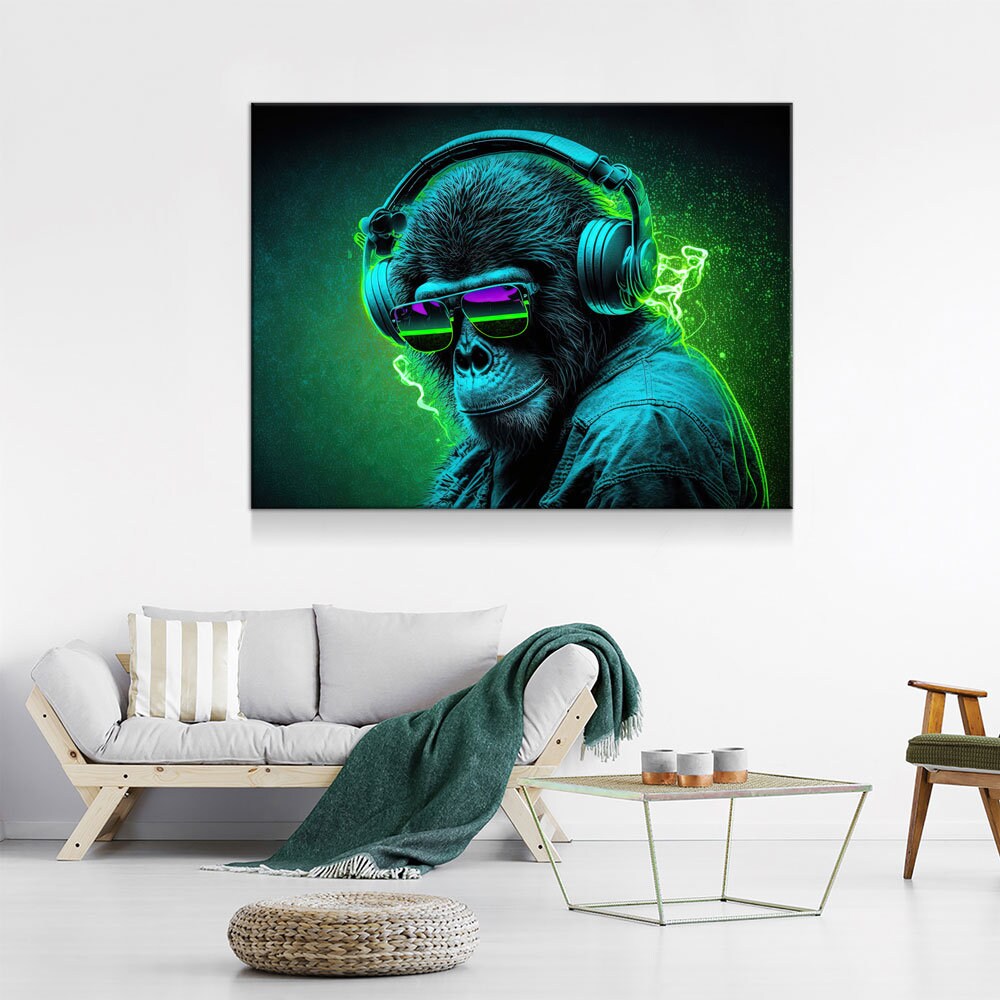 Party Monkey DJ Canvas Wall Art, Fun Abstract Decor
